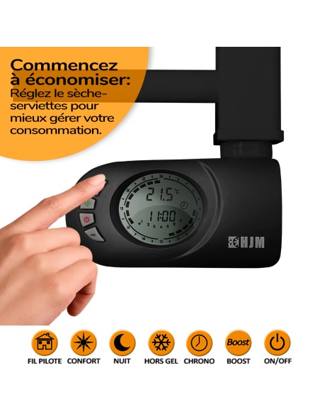 Sèche-serviettes électrique à inertie sèche HJM, 750 W, Noor, Noir