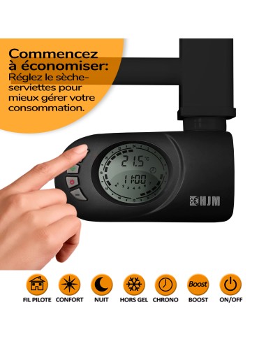Sèche-serviettes électrique à inertie sèche HJM, 500 W, Noor, Noir