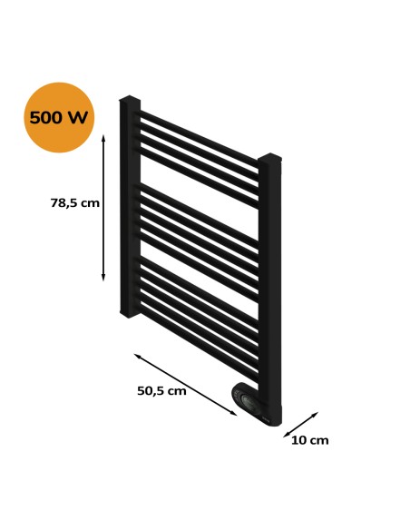 Sèche-serviettes électrique à inertie sèche HJM, 500 W, Noor, Noir