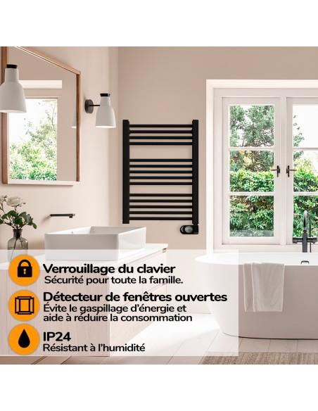 Sèche-serviettes électrique à inertie sèche HJM, 500 W, Noor, Noir
