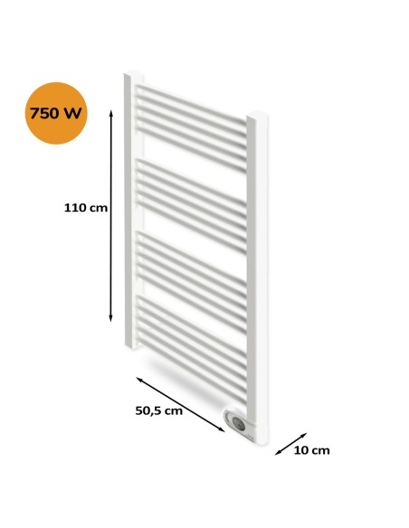 Sèche-serviettes électrique à inertie sèche HJM, 750 W, Noor, Blanc