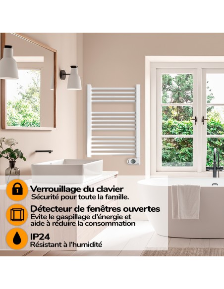 Sèche-serviettes électrique à inertie sèche HJM, 750 W, Noor, Blanc