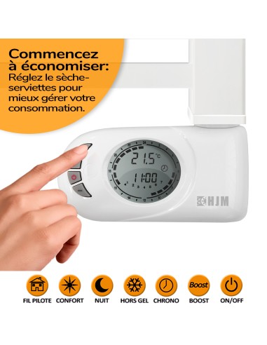 Sèche-serviettes électrique à inertie sèche HJM, 500 W, Square, Blanc