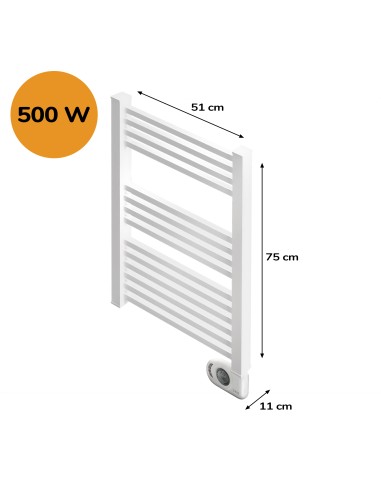 Sèche-serviettes électrique à inertie sèche HJM, 500 W, Square, Blanc