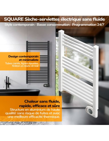 Sèche-serviettes électrique à inertie sèche HJM, 500 W, Square, Blanc