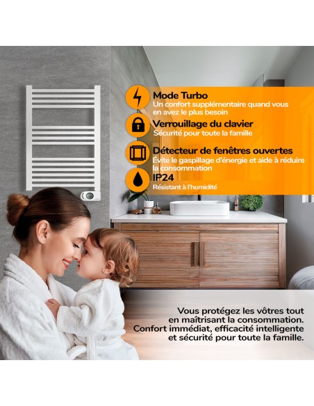 Sèche-serviettes électrique à inertie sèche HJM, 500 W, Square, Blanc