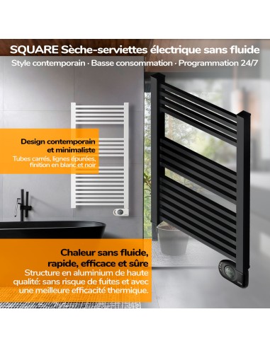 Sèche-serviettes électrique à inertie sèche HJM, 500 W, Square, Noir