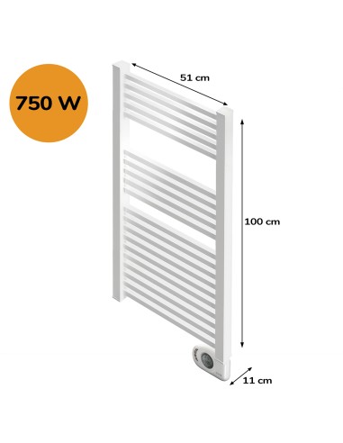 Sèche-serviettes électrique à inertie sèche HJM, 750 W, Square, Blanc