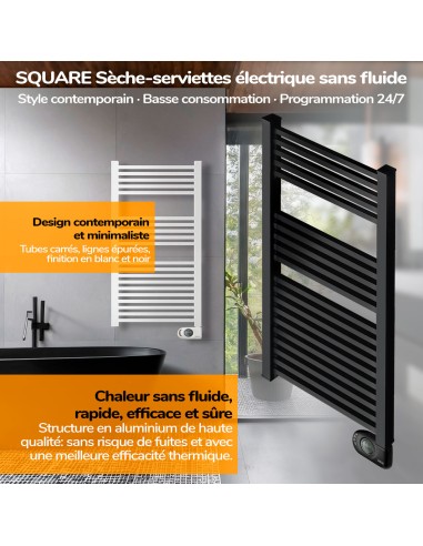 Sèche-serviettes électrique à inertie sèche HJM, 750 W, Square, Noir