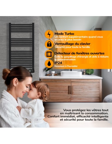 Sèche-serviettes électrique à inertie sèche HJM, 750 W, Square, Noir