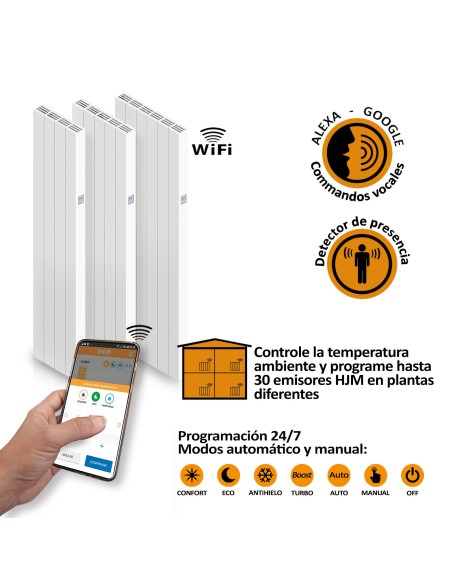 Radiador cerámico vertical WiFi 1000?W HJM AVA?V – Emisor térmico programable sin Smartbox