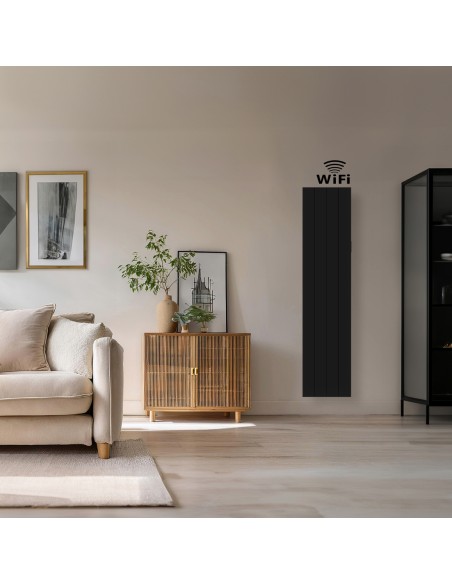 Radiador cerámico vertical AVA WIFI 1000W Negro, Sin Smartbox, Bajo Consumo-Programable 24/7
