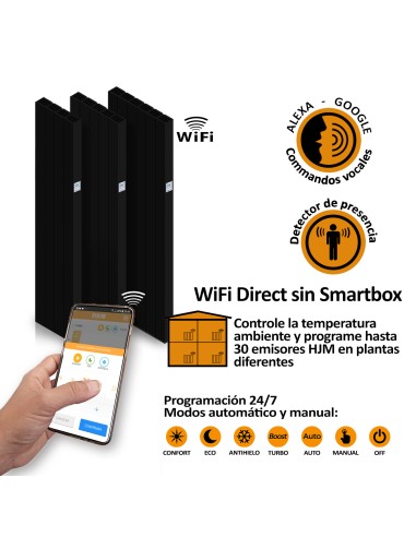 Radiador cerámico vertical AVA WIFI 2000W Negro, Sin Smartbox, Bajo Consumo-Programable 24/7