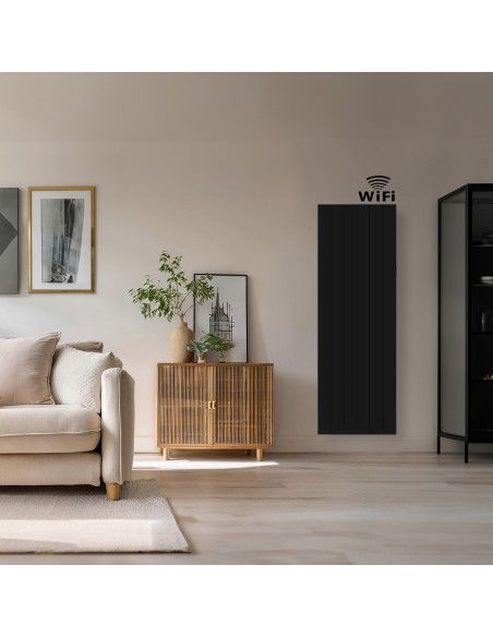 Radiador cerámico vertical AVA WIFI 2000W Negro, Sin Smartbox, Bajo Consumo-Programable 24/7